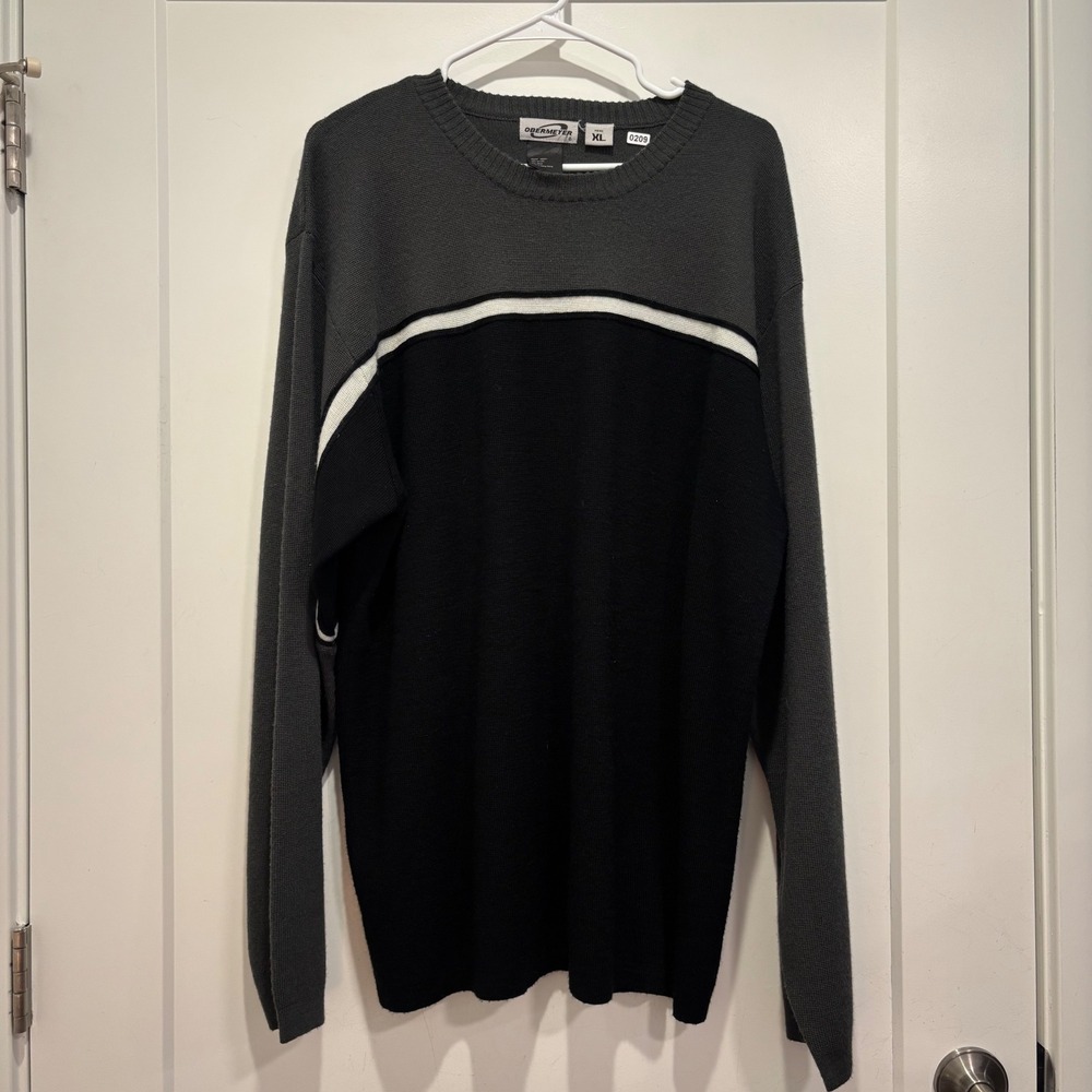 Obermeyer Mens XL Wool Blend Colorblock Crewneck Sweater Grey Black 46221